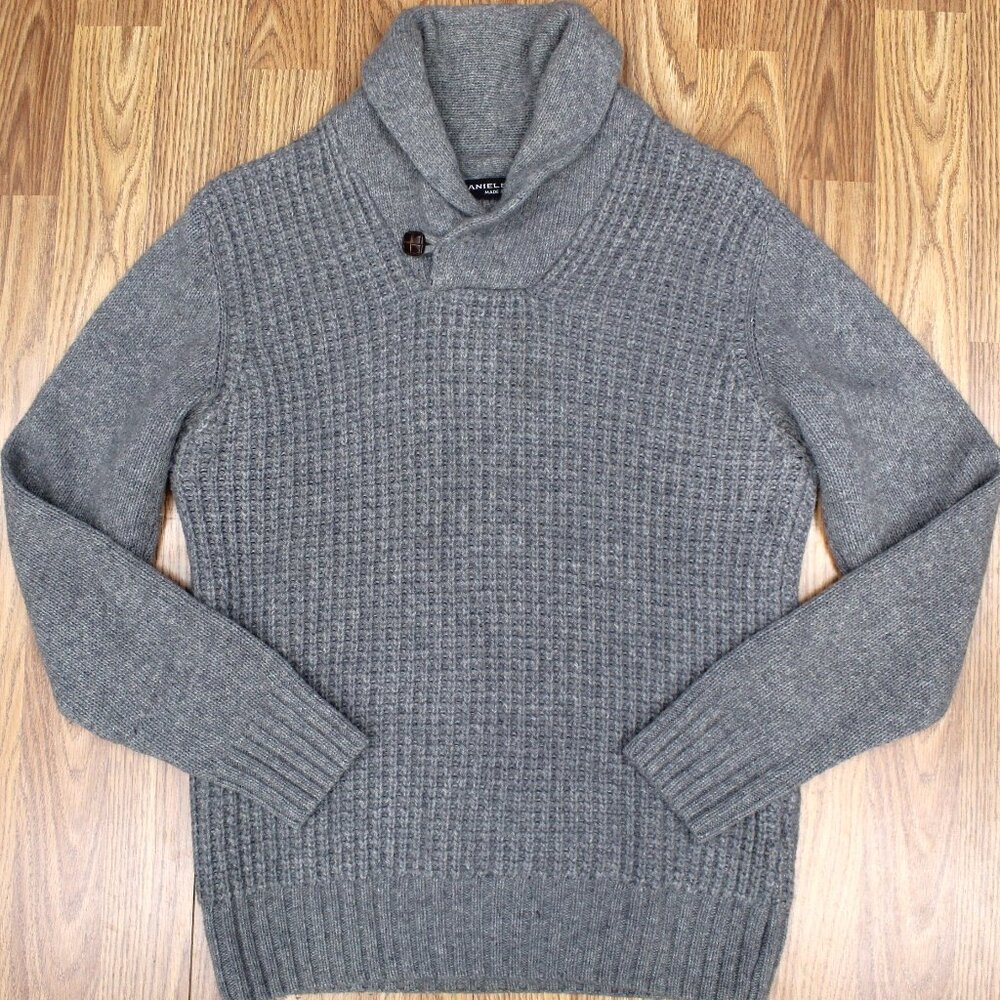 DANIELE BLASI SHAWL COLLAR SWEATER WOOL/NYLON KNIT GRAY Sz SMALL, S